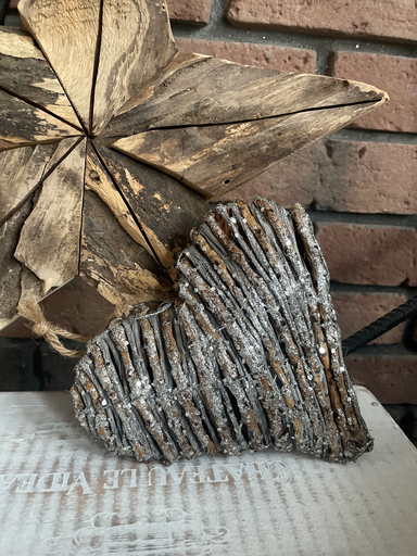 coeur en bois argenté